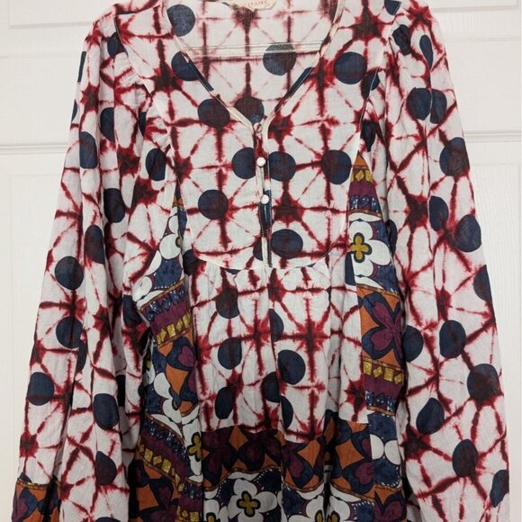 Solitaire Boho Peasant Top Womens Size Medium Tie Dye Floral Lightweight Shirt - Picture 2 of 10